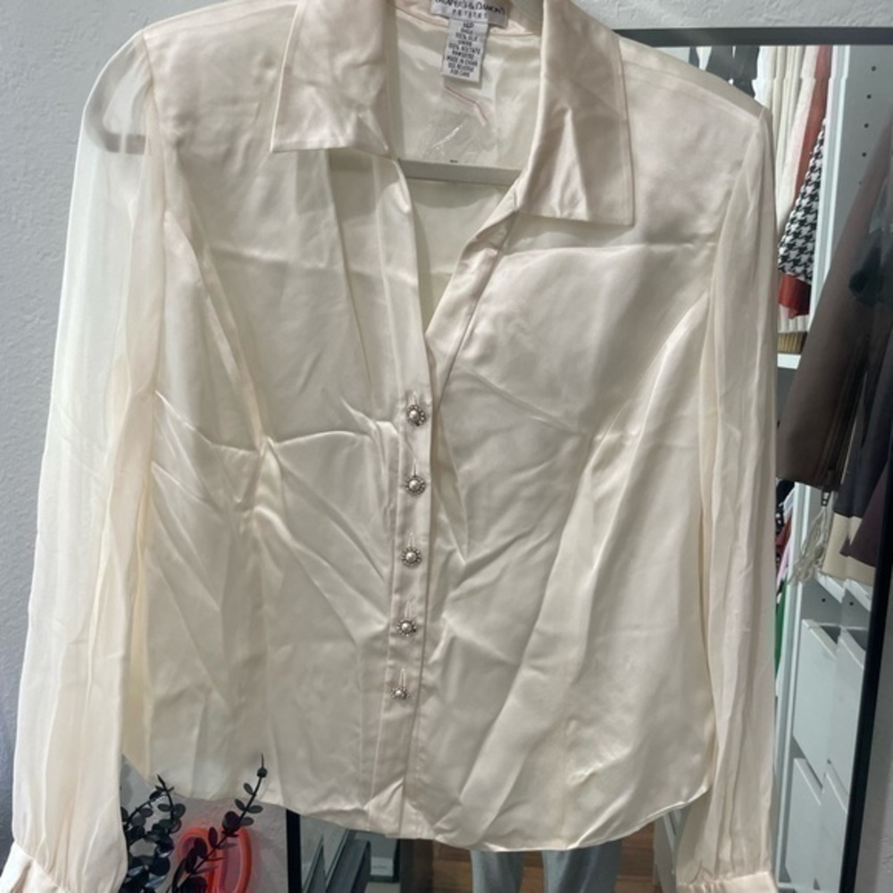 100% silk blouse ( white/cream) rhinestone buttons